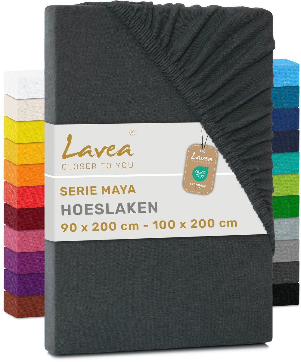 Lavea Hoeslaken Jersey Katoen Stretch 33cm Hoge Hoek - antraciet