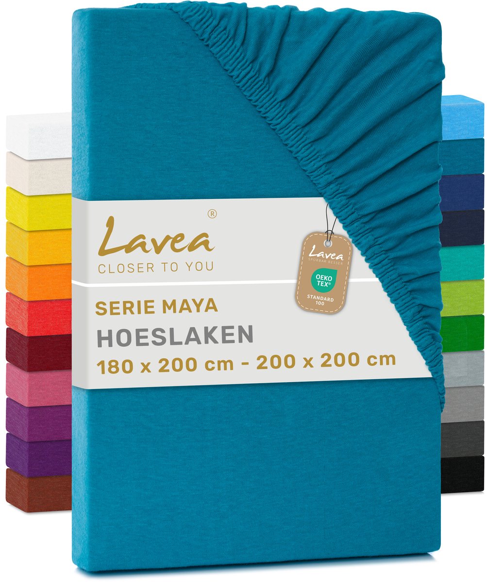 Lavea Hoeslaken Jersey Katoen Stretch 33cm Hoge Hoek - aqua