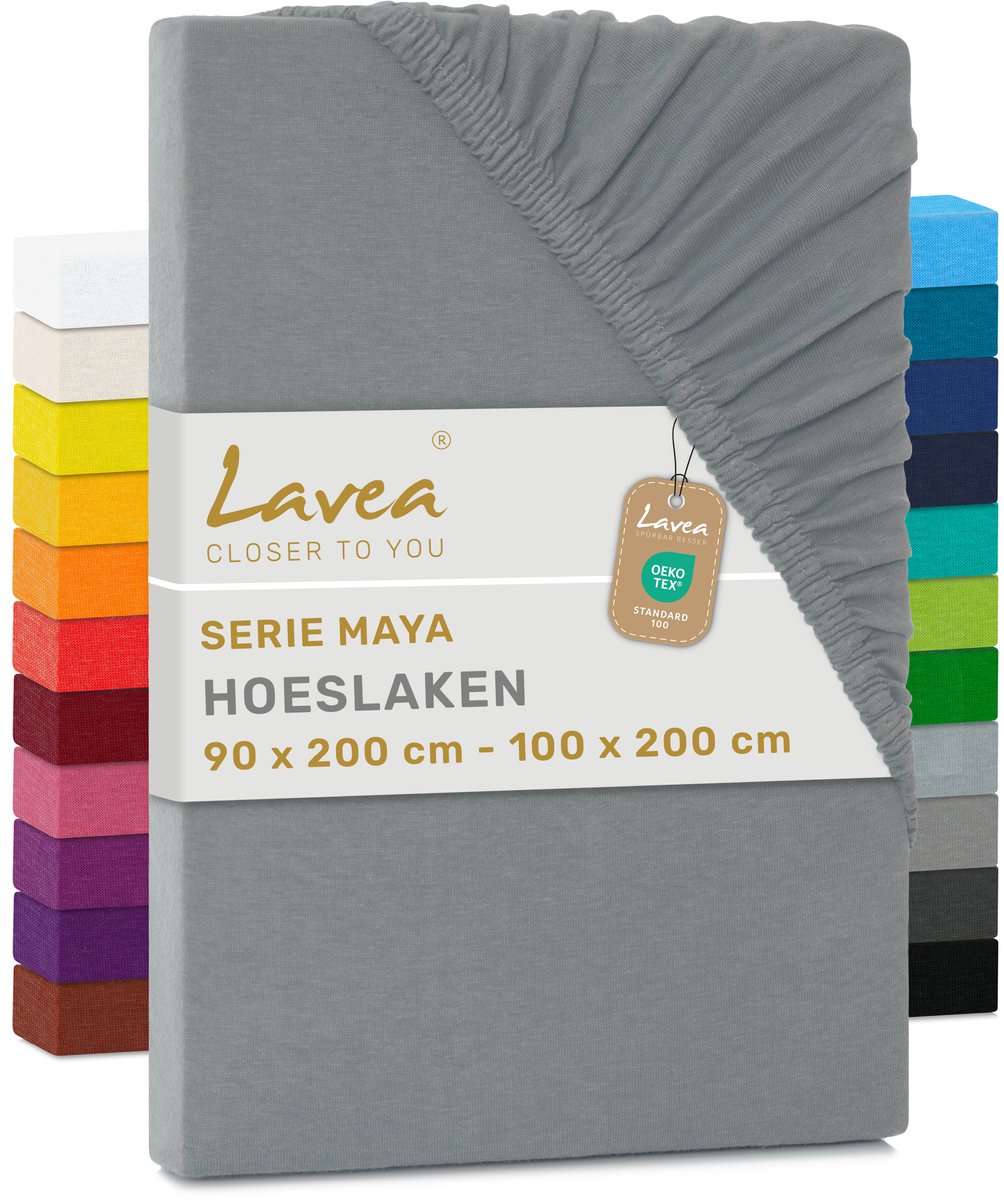 Lavea Hoeslaken Jersey Katoen Stretch 33cm Hoge Hoek - grijs