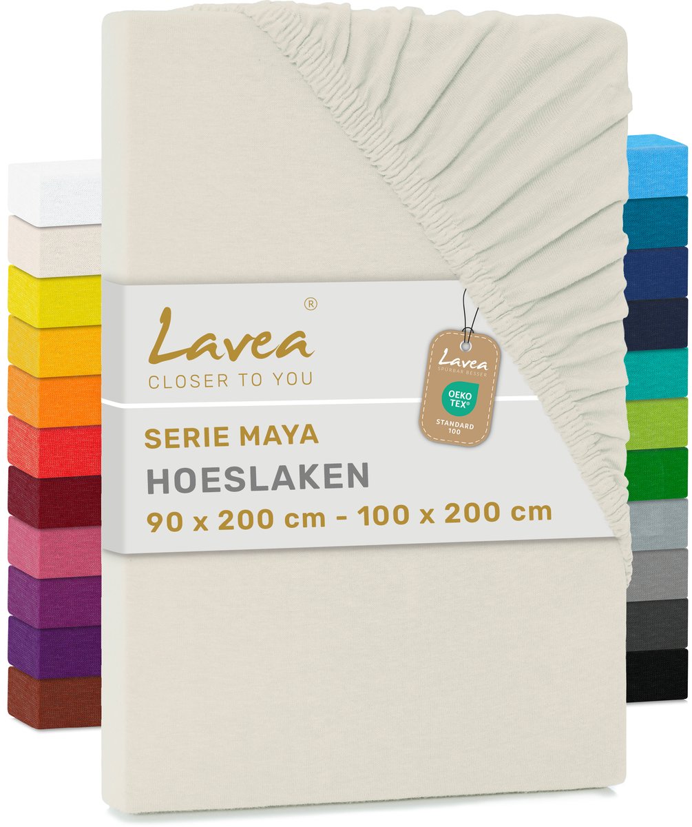 Lavea Hoeslaken Jersey Katoen Stretch 33cm Hoge Hoek - ivoor