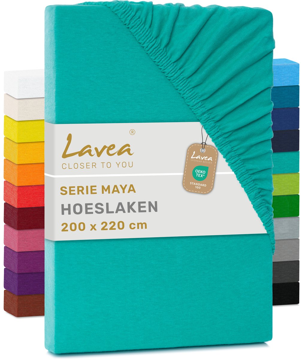 Lavea Hoeslaken Jersey Katoen Stretch 43cm Hoge Hoek - turkoois