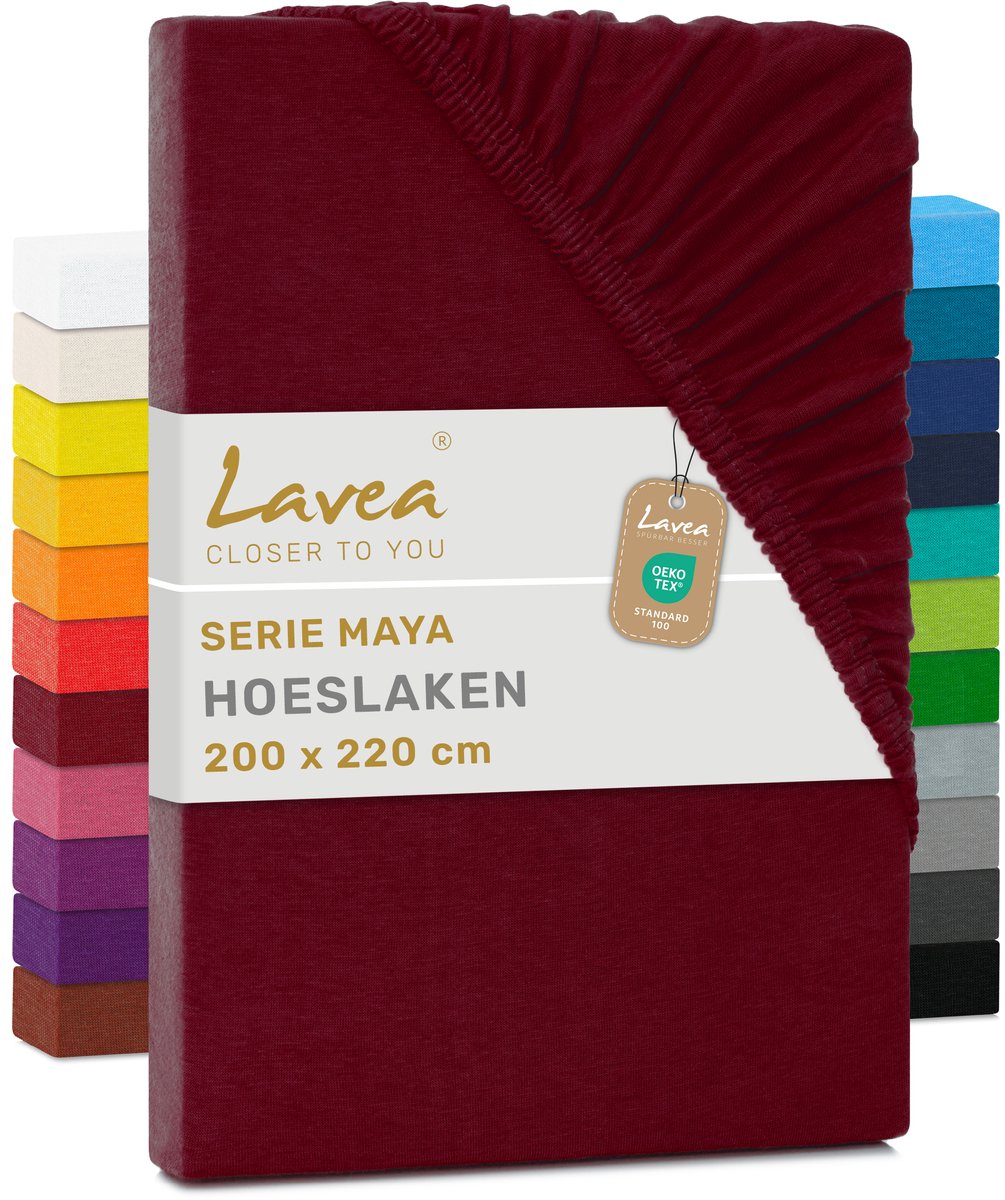 Lavea Hoeslaken Jersey Katoen Stretch 43cm Hoge Hoek - bordeaux