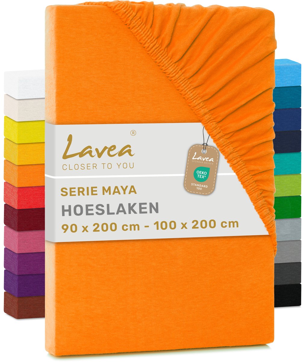 Lavea Hoeslaken Jersey Katoen Stretch 33cm Hoge Hoek - oranje