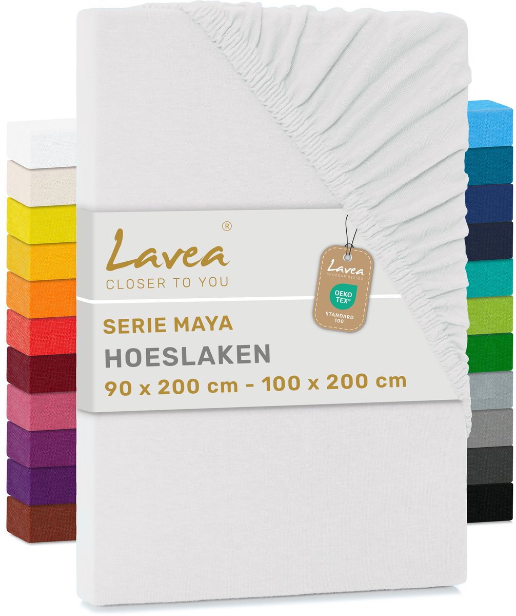 Lavea Hoeslaken Jersey Katoen Stretch 33cm Hoge Hoek - wit