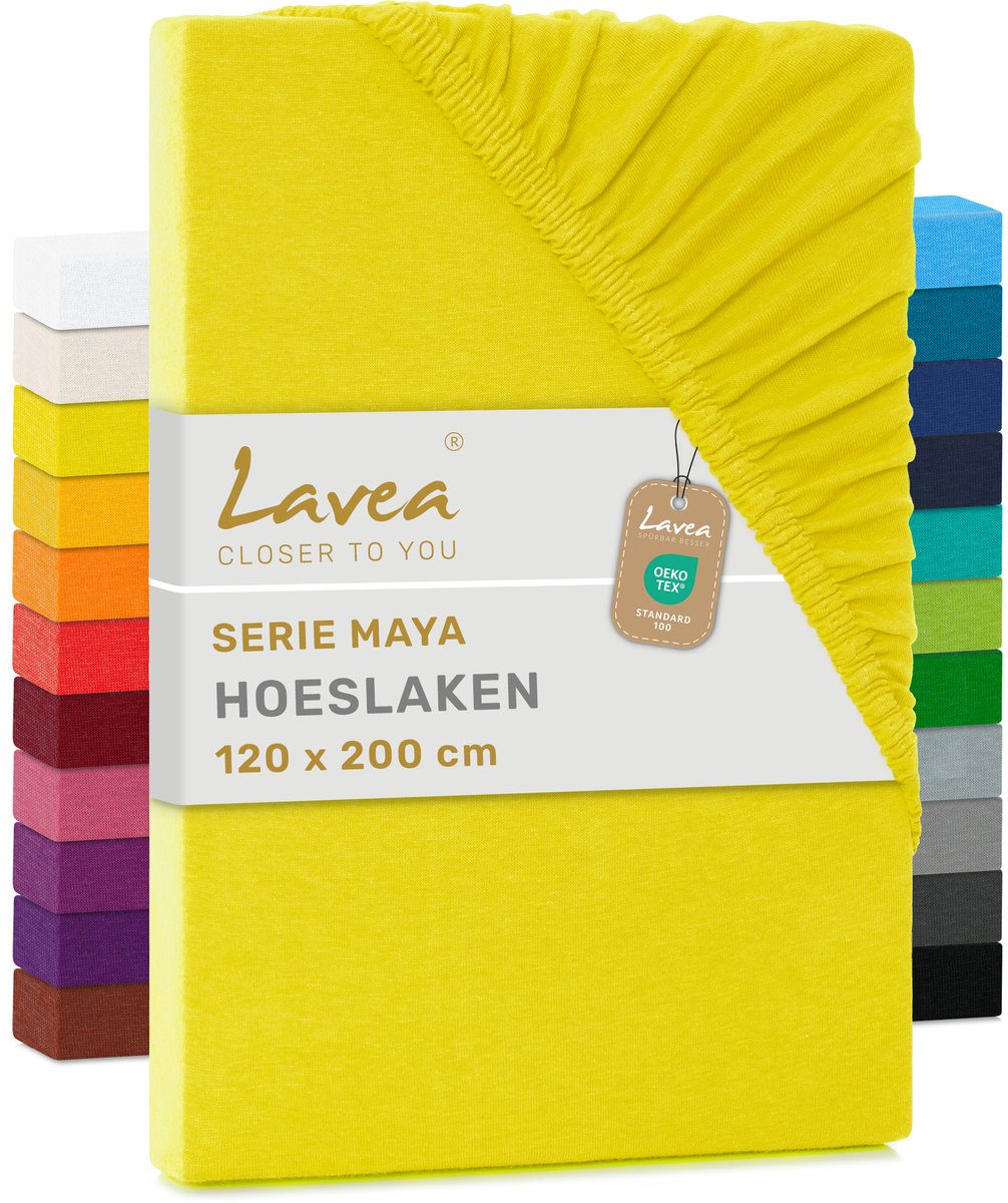 Lavea Hoeslaken Jersey Katoen Stretch 33cm Hoge Hoek - geel