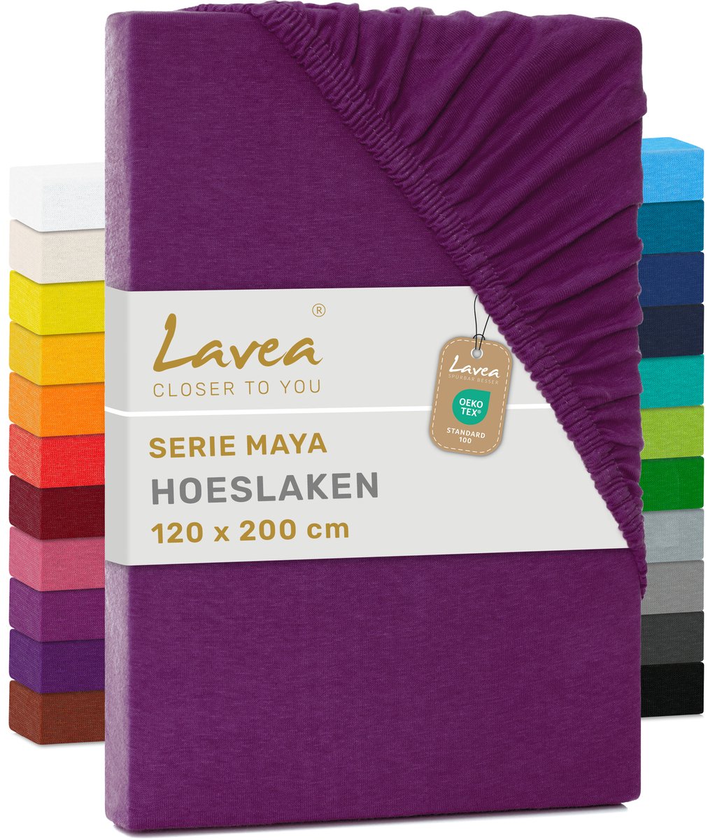 Lavea Hoeslaken Jersey Katoen Stretch 33cm Hoge Hoek - lila