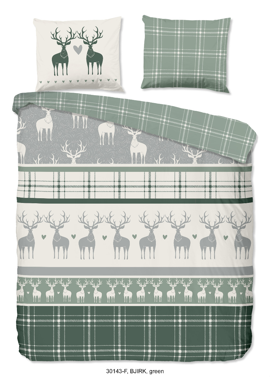 Good Morning Dekbedovertrek Flanel Bjirk - green