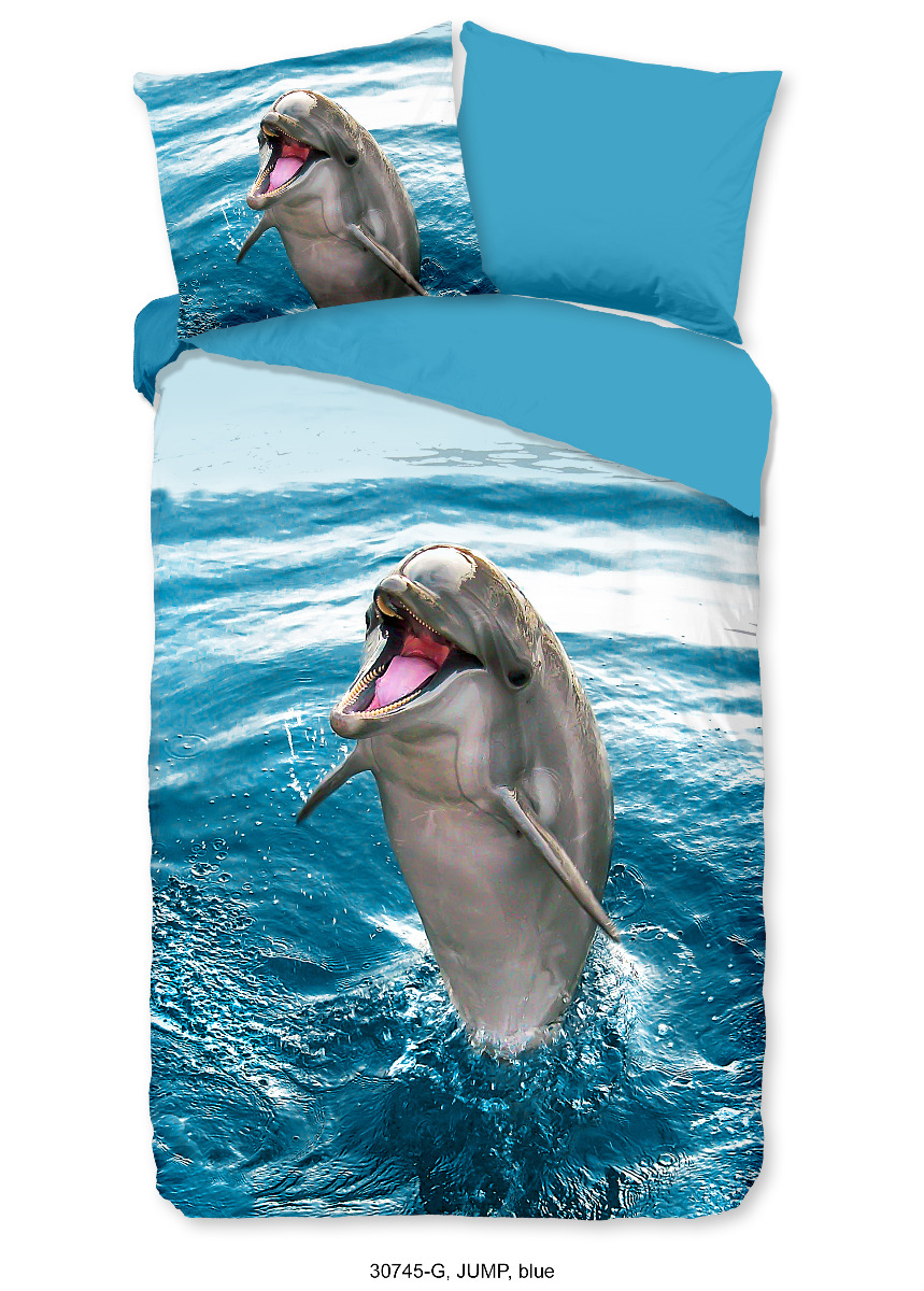 Good Morning Kinder Dekbedovertrek Katoen Renforcé Jump - blue 140x200/220cm