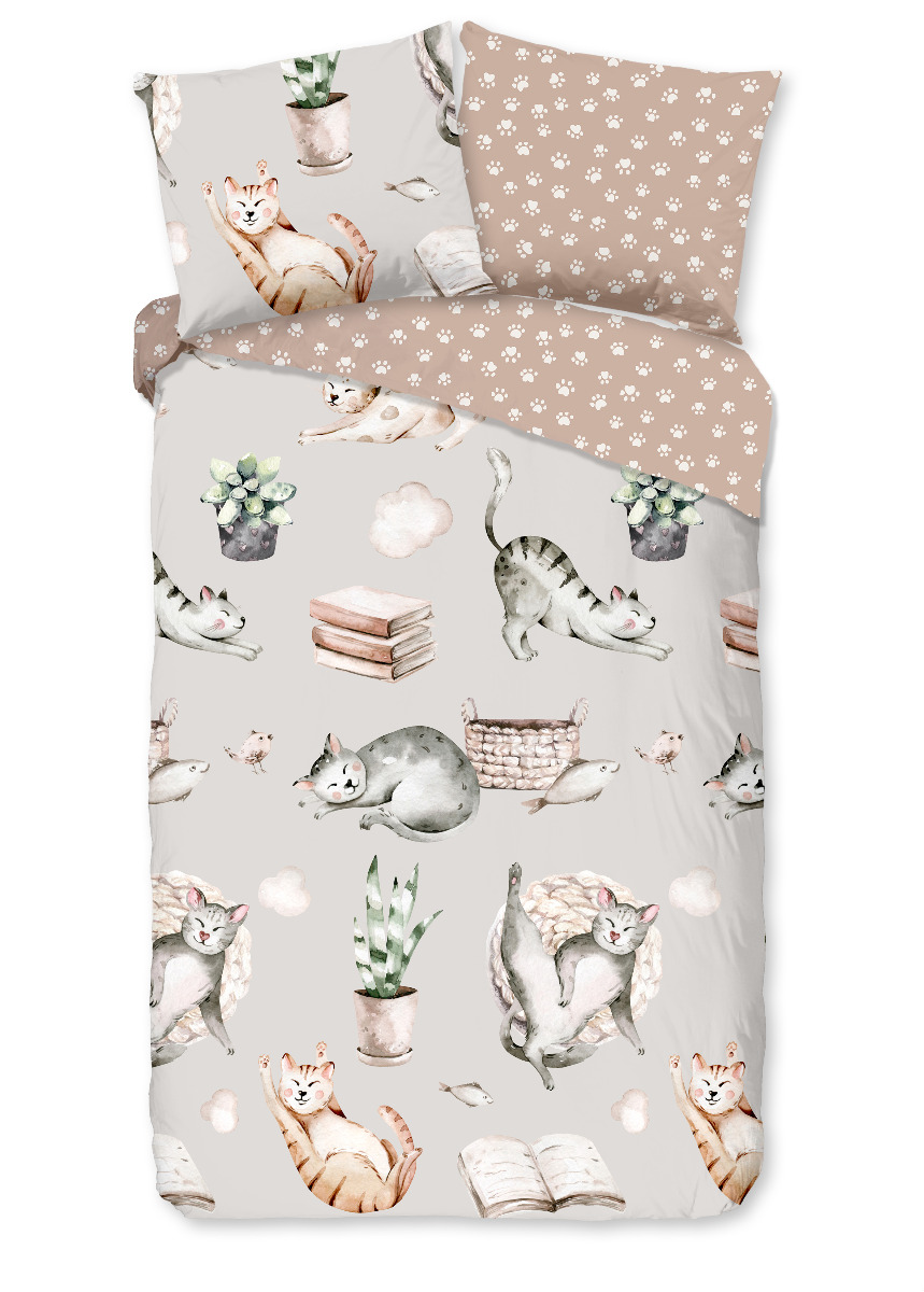 Good Morning Kinder Dekbedovertrek Katoen Renforcé Catlife - grey 140x200/220cm