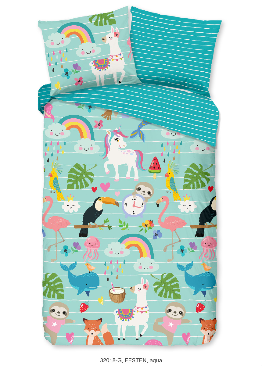 Good Morning Kinder Dekbedovertrek Katoen Renforcé Festen - aqua 140x200/220cm