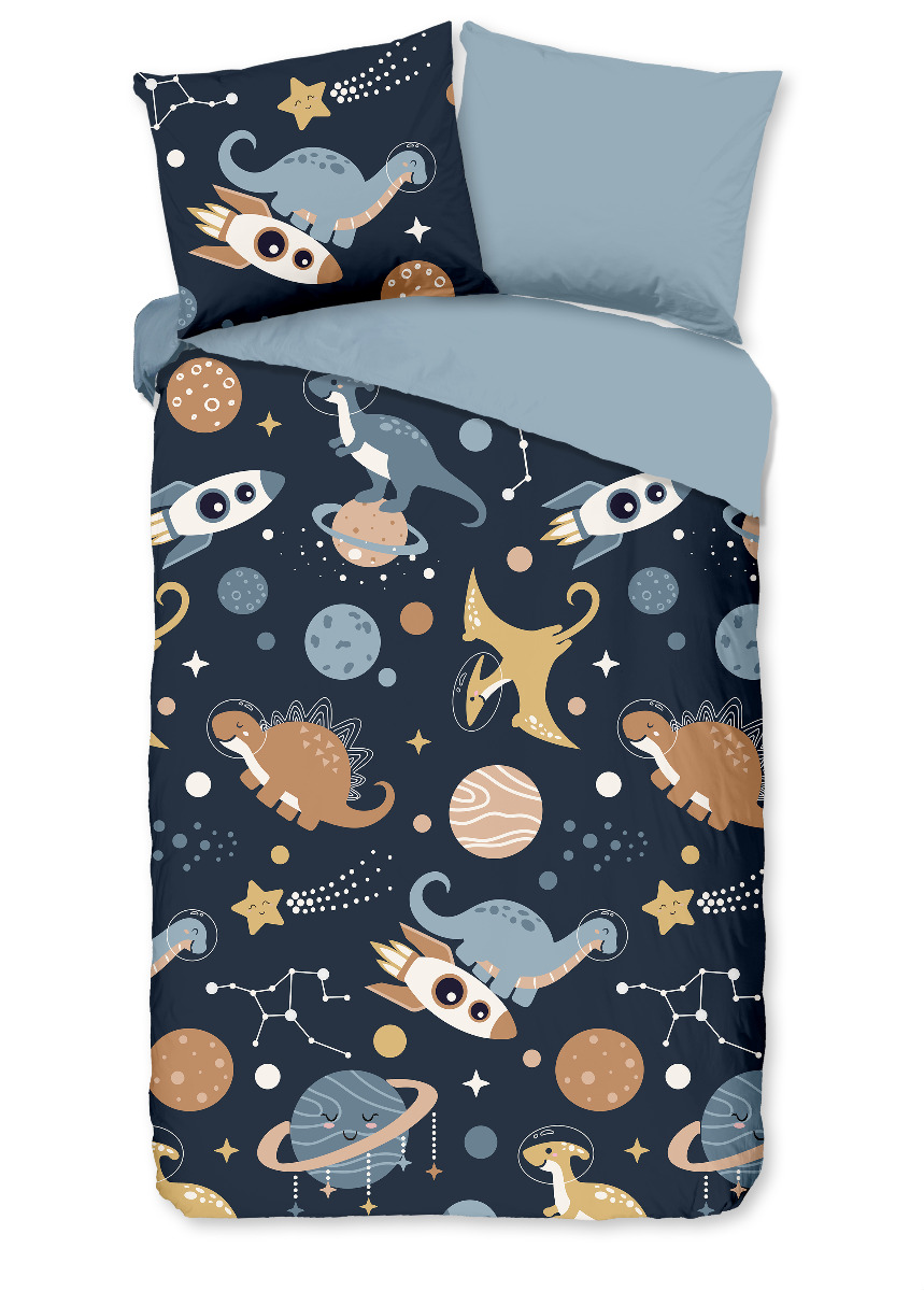 Pure Kinder Dekbedovertrek Microvezel Spacedino - blue 140x200/220cm