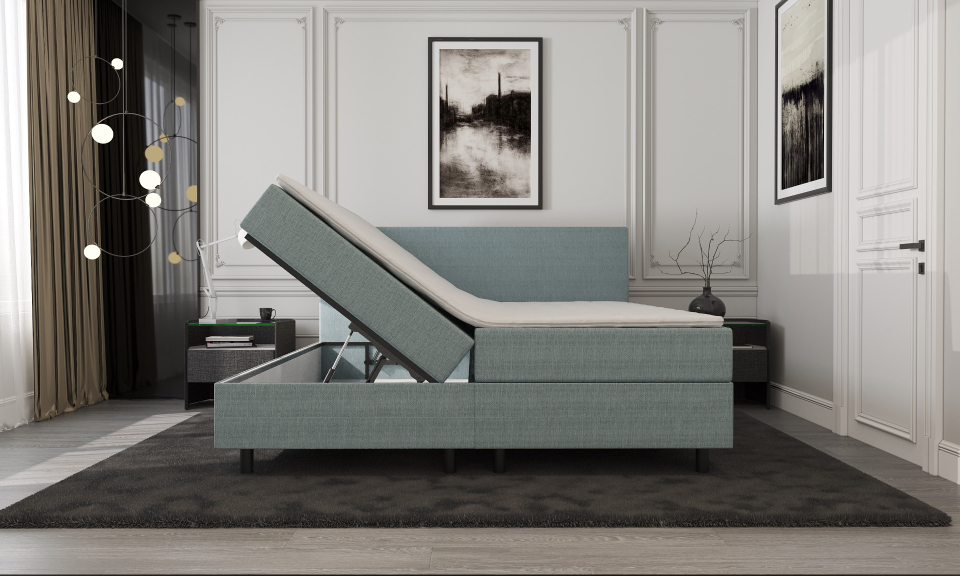 Mörgenn Opberg Boxspring - licht blauw 160x200