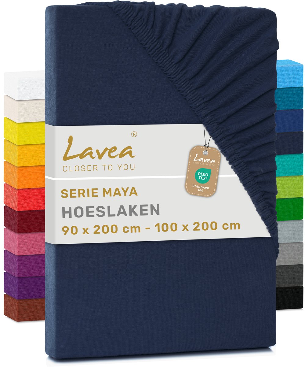 Lavea Hoeslaken Jersey Katoen Stretch 33cm Hoge Hoek - avondblauw