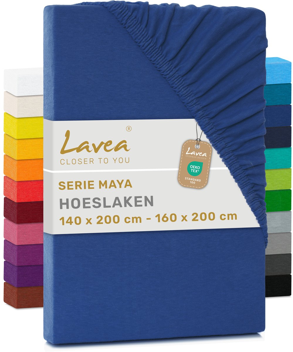 Lavea Hoeslaken Jersey Katoen Stretch 33cm Hoge Hoek - royal blauw