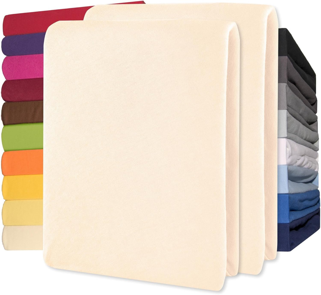 Lucina Hoeslaken Jersey Katoen Stretch 30cm Hoge Hoek Set van 2 - beige 90x200cm - 100x200cm