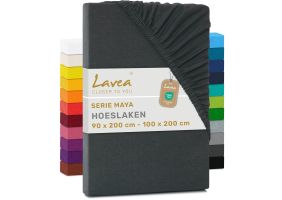 Lavea Hoeslaken Jersey Katoen Stretch 33cm Hoge Hoek - antraciet
