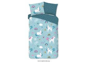 Good Morning Kinder Dekbedovertrek Katoen Flanel Snowycorn - blue 140x200/220cm