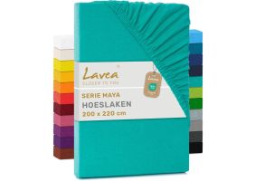 Lavea Hoeslaken Jersey Katoen Stretch 43cm Hoge Hoek - turkoois
