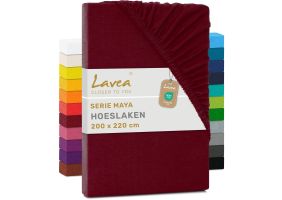 Lavea Hoeslaken Jersey Katoen Stretch 43cm Hoge Hoek - bordeaux