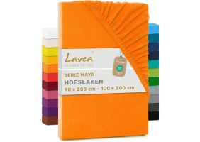 Lavea Hoeslaken Jersey Katoen Stretch 33cm Hoge Hoek - oranje