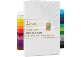 Lavea Hoeslaken Jersey Katoen Stretch 33cm Hoge Hoek - wit