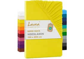 Lavea Hoeslaken Jersey Katoen Stretch 33cm Hoge Hoek - geel