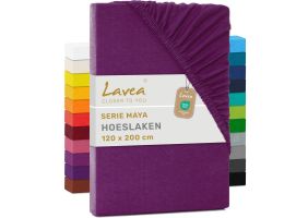 Lavea Hoeslaken Jersey Katoen Stretch 33cm Hoge Hoek - lila
