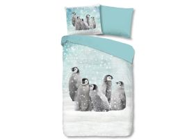 Good Morning Kinder Dekbedovertrek Flanel Pengu - blue 140x200/220cm