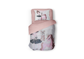 Eleganzzz Kinder Dekbedovertrek Micropercal Ballet Girl Horse - pink 140x200/220cm