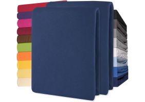 Lucina Hoeslaken Jersey Katoen Stretch 30cm Hoge Hoek Set van 2 - donker blauw 90x200cm - 100x200cm