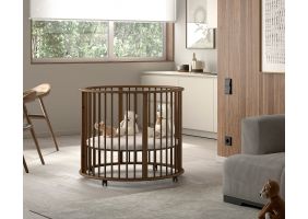 JAXX Baby Box Dino Rond met Verstelbare Bodem - Ø90cm walnut
