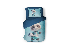 Eleganzzz Kinder Dekbedovertrek Micropercal Panda Power - blue 140x200/220cm