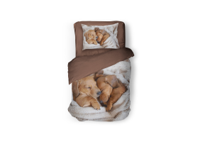 Eleganzzz Kinder Dekbedovertrek Micropercal Puppy Parade - taupe 140x200/220cm