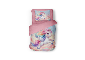 Eleganzzz Kinder Dekbedovertrek Micropercal Rainbow Unicorn - multi 140x200/220cm