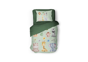 Eleganzzz Kinder Dekbedovertrek Micropercal Savanne Safari - green 140x200/220cm