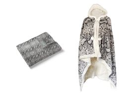 LINNICK Flanel Fleece Deken + Hoodie Snake - naturel - 140x200cm - 130x180cm