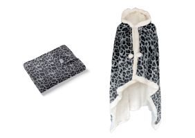 LINNICK Flanel Fleece Deken + Hoodie Leopard - zwart/wit - 140x200cm - 130x180cm