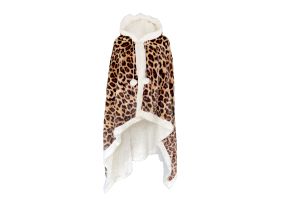 LINNICK Hoodie Flanel Fleece Deken Met Capuchon Leopard - bruin - 130x180cm