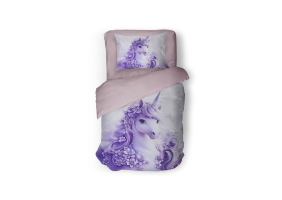 Eleganzzz Kinder Dekbedovertrek Micropercal Unicorn Flower - lila 140x200/220cm