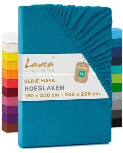 Lavea Hoeslaken Jersey Katoen Stretch 33cm Hoge Hoek - aqua