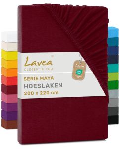 Lavea Hoeslaken Jersey Katoen Stretch 43cm Hoge Hoek - bordeaux