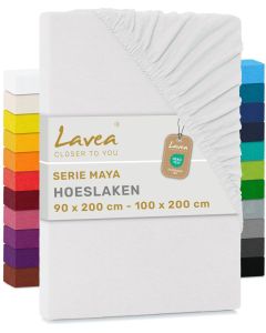 Lavea Hoeslaken Jersey Katoen Stretch 33cm Hoge Hoek - wit
