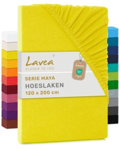 Lavea Hoeslaken Jersey Katoen Stretch 33cm Hoge Hoek - geel