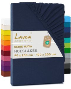 Lavea Hoeslaken Jersey Katoen Stretch 33cm Hoge Hoek - avondblauw