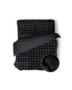 Eleganzzz Dekbedovertrek Shiny Bubble Pom Pom Flanel Fleece - black