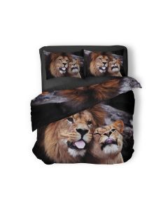 Eleganzzz Dekbedovertrek Micropercal Wild Lion - black