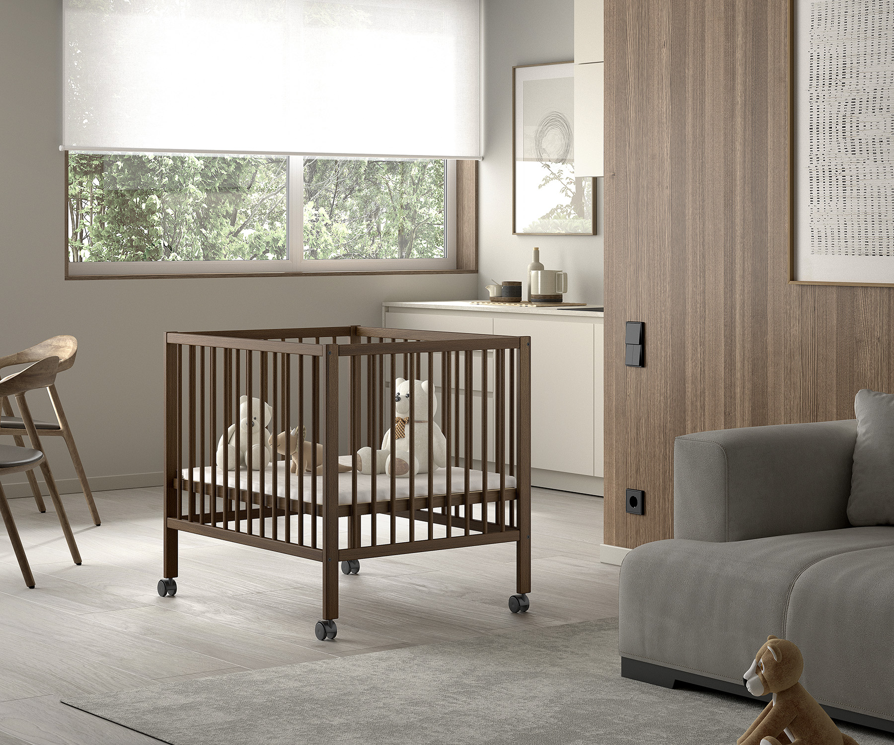 JAXX Baby Box Sezane met Verstelbare Bodem - 75x95cm walnut