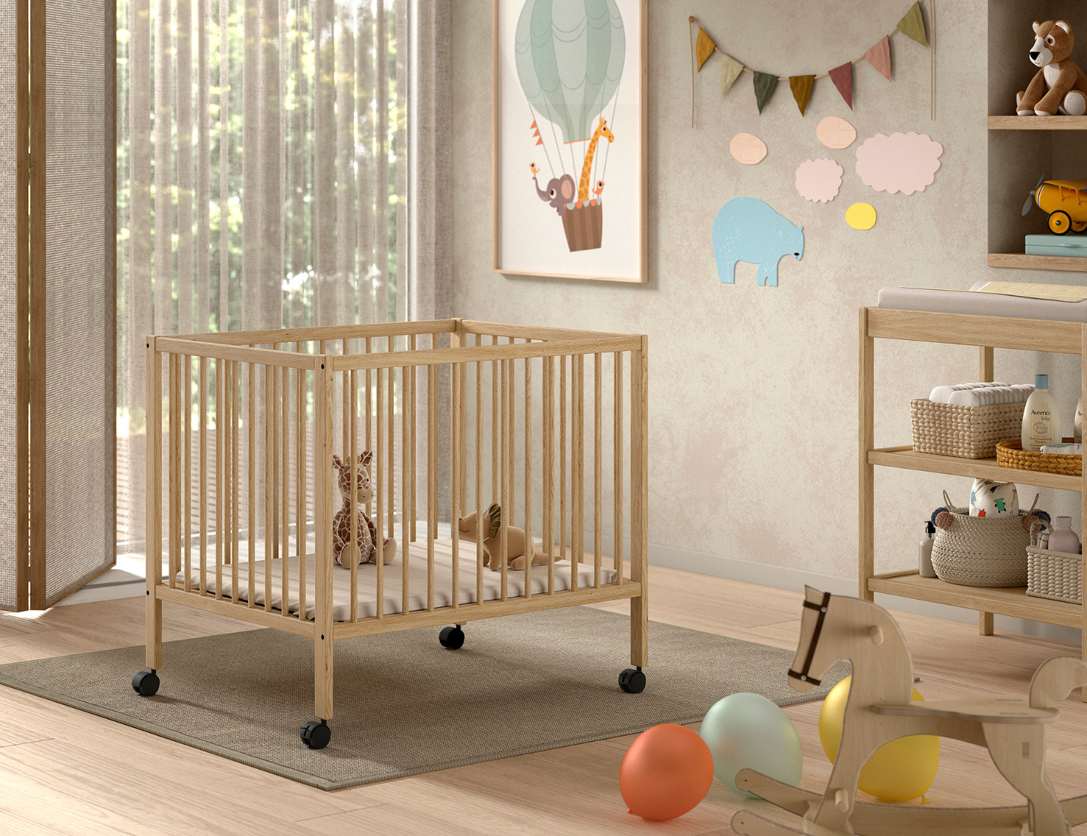 JAXX Baby Box Dino met Verstelbare Bodem - 75x95cm natural