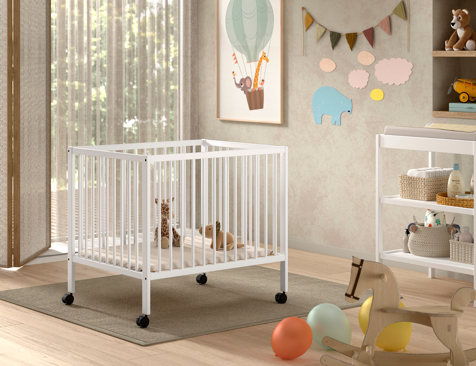 JAXX Baby Box Dino met Verstelbare Bodem - 75x95cm white