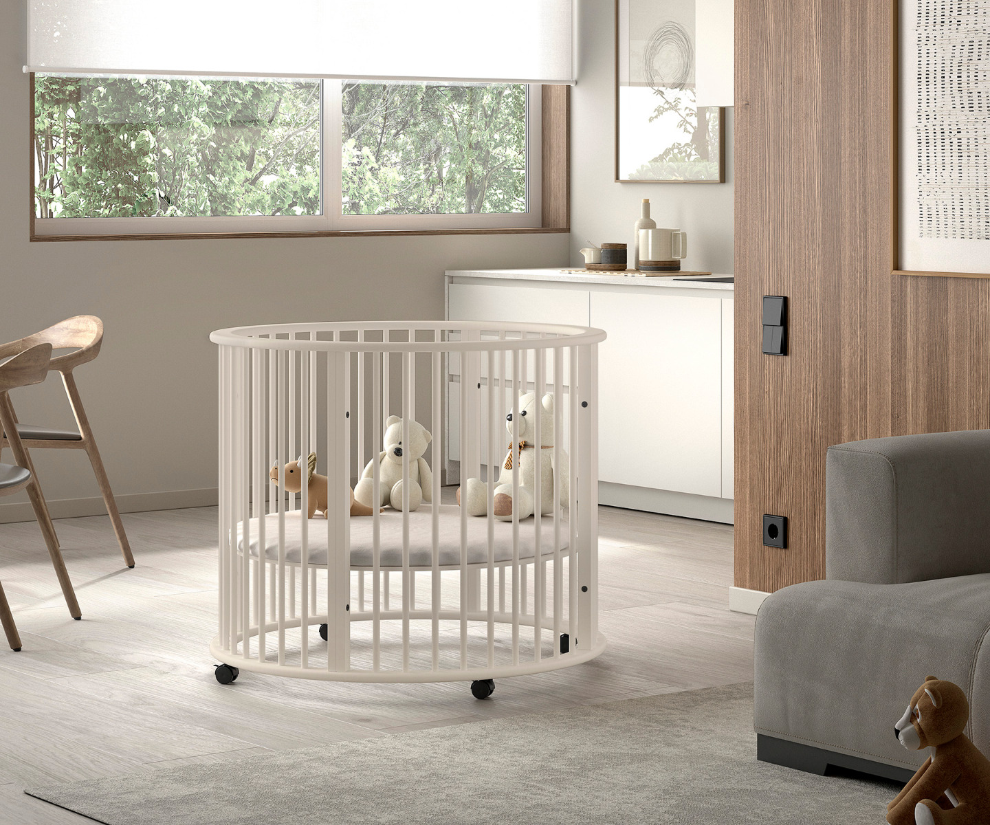 JAXX Baby Box Dino Rond met Verstelbare Bodem - Ø90cm clay